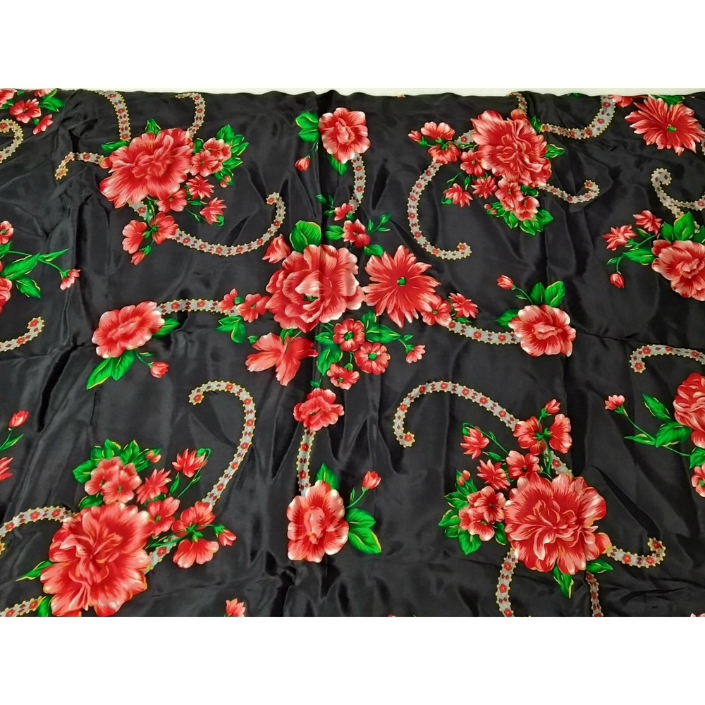 READ 1980s Black Rose Floral Silk Scarf Elegant  30" Few Pin holes